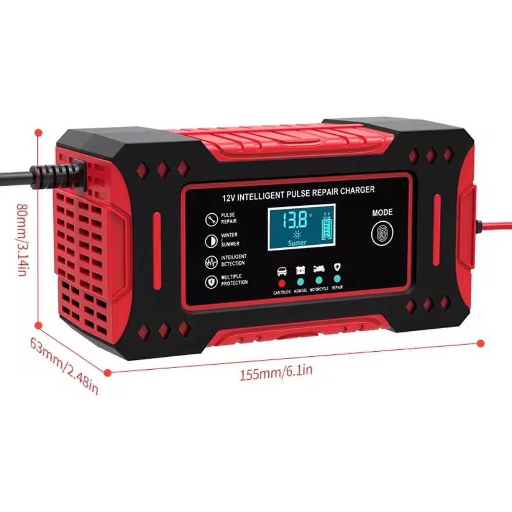 Cargador Inteligente 12V 10A Auto Moto SUV Pantalla LCD Reparación