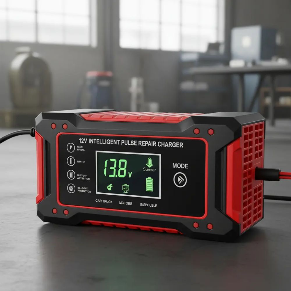 Cargador Inteligente 12V 10A Auto Moto SUV Pantalla LCD Reparación