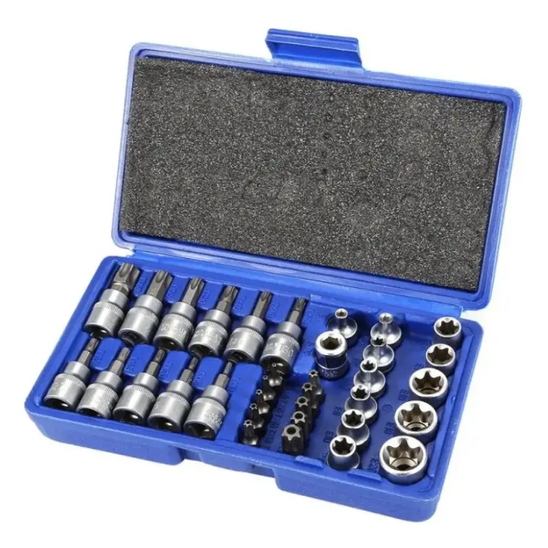 Juego Dados Torx Estrella 3/8 Hembra Macho 34 Piezas Cromo Vanadio