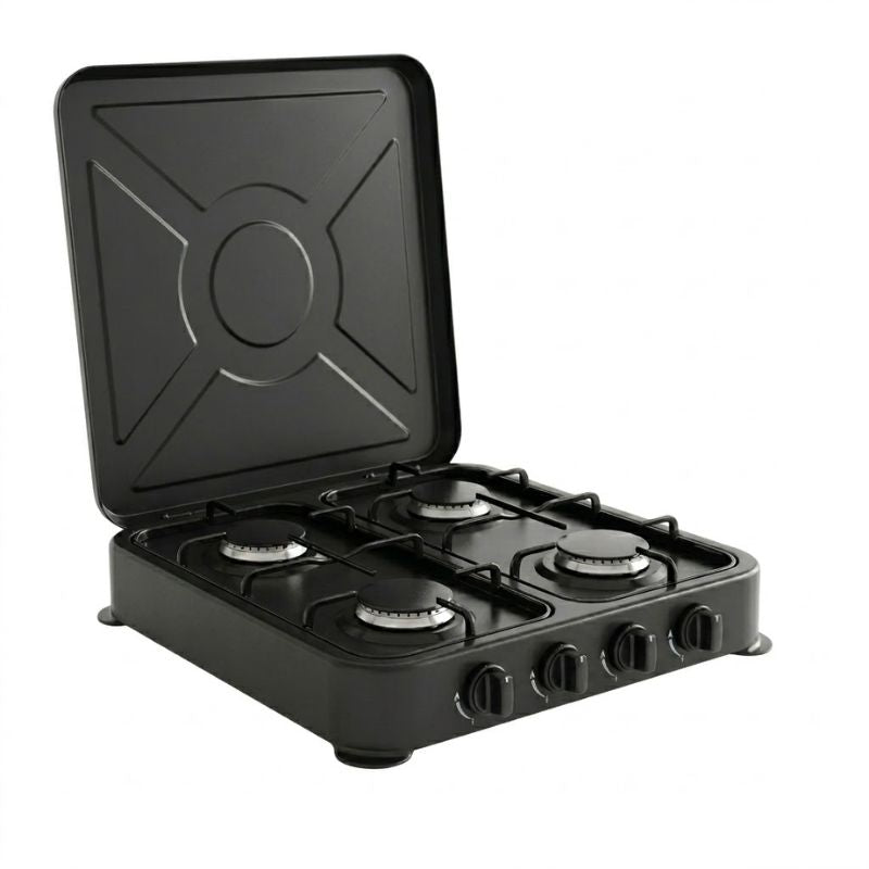 Cocina A Gas Portátil De 4 Quemadores Acero Inoxidable Con Tapa Protectora Encimera