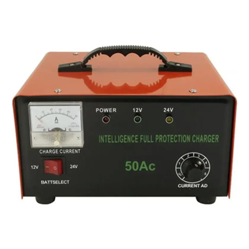 Cargador Batería 12V 24V Autos Motos 50A 220V Regulable con Fusible