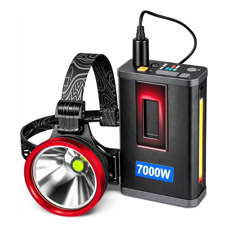 Linterna Minera Led 7000w Recargable Cabeza + Batería 38000mah Alta Potencia 10 Cm Diametro
