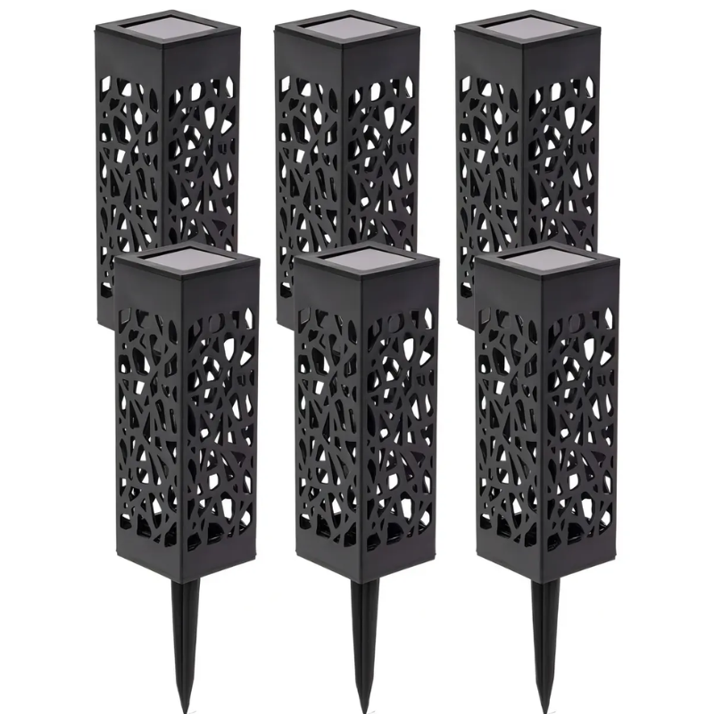 Pack 6 Focos Solares Jardín Negro Luz Cálida Resistente Agua IP65