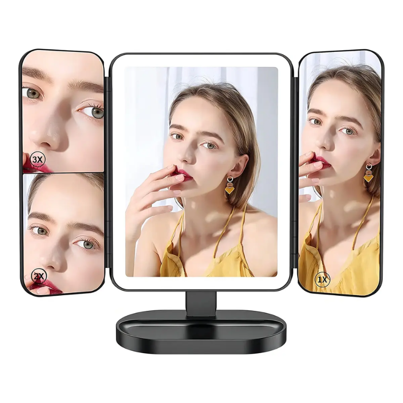 Espejo Tocador Maquillaje Profesional Aumento Led Plegable Color Negro