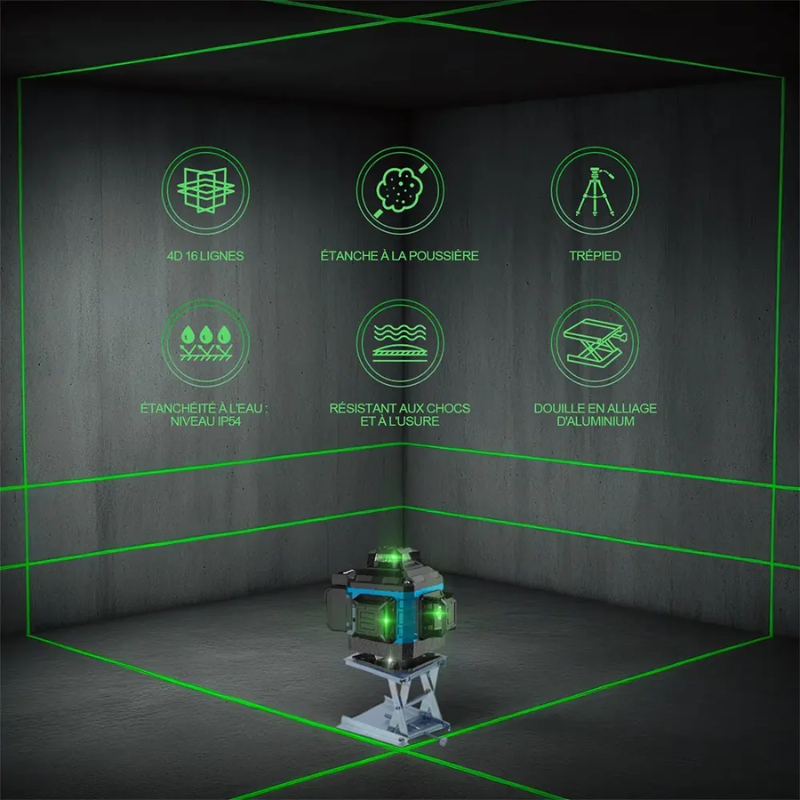 Nivel Laser 16 Líneas Verde 360 Y Trípode 1 Metro Ajustable