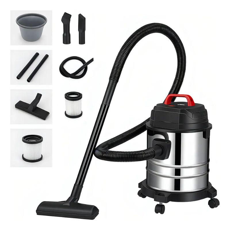 Aspiradora Industrial Hogar 18 Litros 1800w Acero Inoxidable Seco Y Húmedo 44x32 Cm