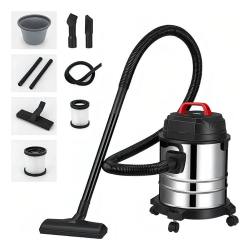 Aspiradora Industrial Hogar 18 Litros 1800w Acero Inoxidable Seco Y Húmedo 44x32 Cm
