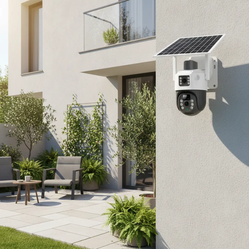 Cámara De Seguridad Solar Wifi Exterior Ptz 360° Hd Con Visión Nocturna, Detección De Movimiento Y Sirena De Alarma