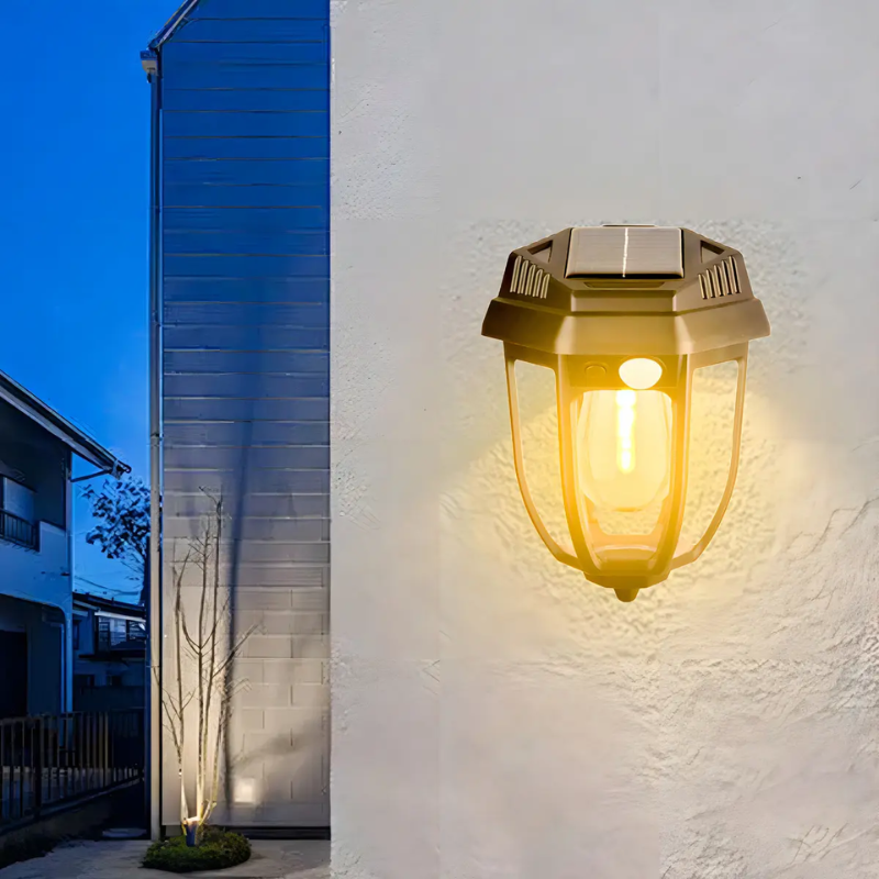 Farol Solar Pared Sensor Movimiento IP65 Luz Cálida Negro Exterior