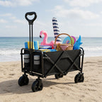Carro Plegable Supermercado Camping Playa 4 Ruedas 1 Mango Extensible Negro