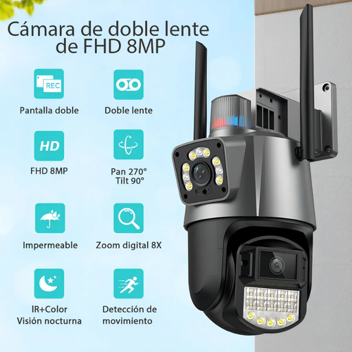 Cámara Seguridad 8MP Exterior Wifi Visión Nocturna 360° PTZ IP66