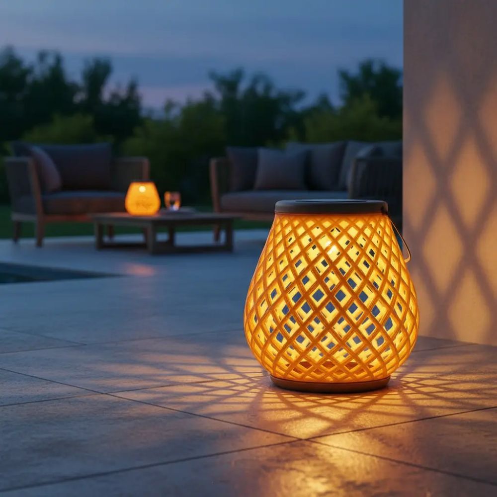Lámpara Solar Colgante de Mimbre para Jardín con Luz Cálida