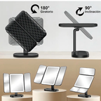 Espejo Tocador Maquillaje Profesional Aumento Led Plegable Color Negro