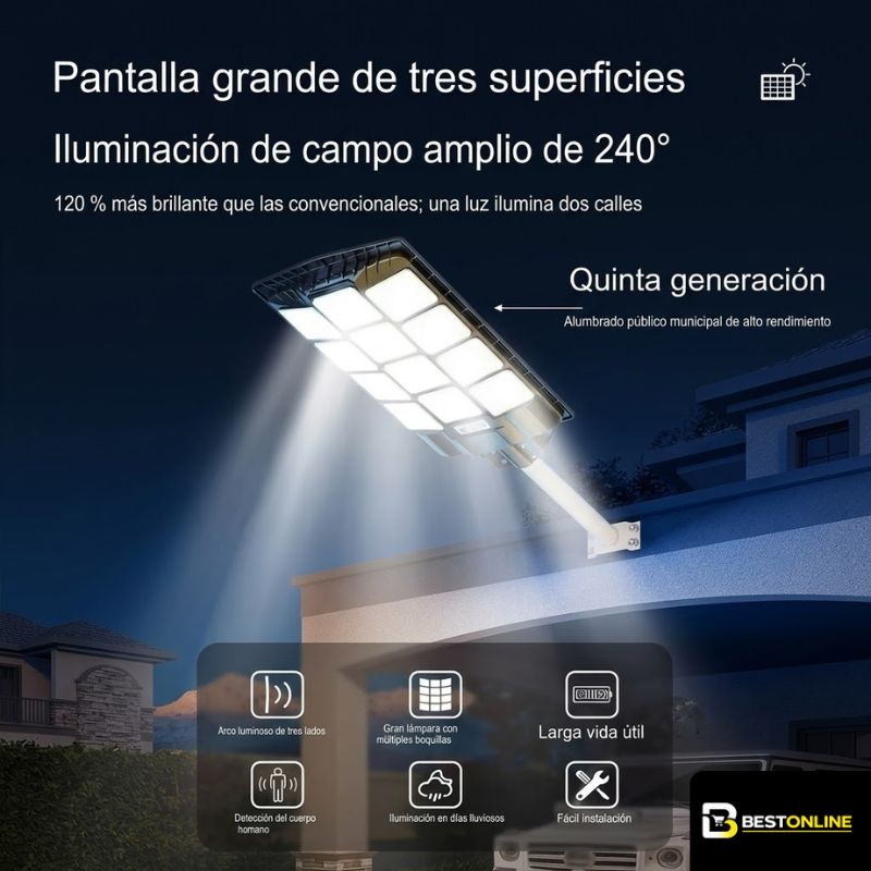 Foco Led Solar Exterior 1000W Sensor Movimiento 240° Luz Fría