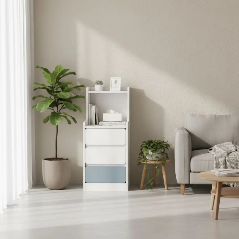 Velador Organizador 3 Cajones 87x34x30 Cm Melamina Moderna Resistente Blanco