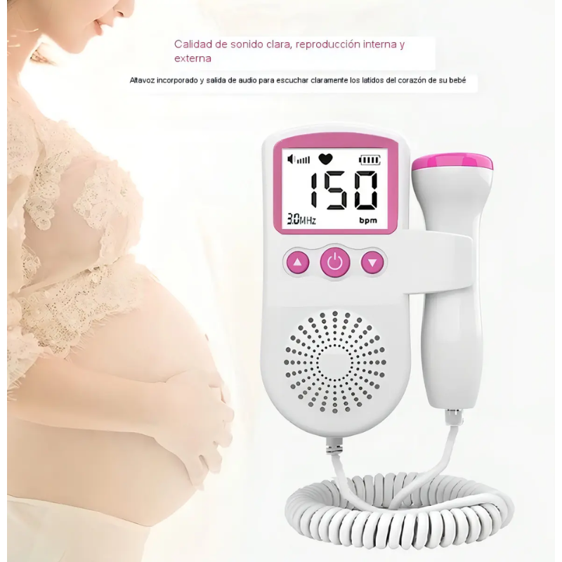 Monitor Fetal Doppler Latidos Bebé LCD 4 pulgadas Blanco Rosa