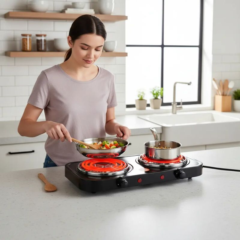 Anafe Eléctrico Doble Espiral 2000w Portátil Cocina Eléctrica