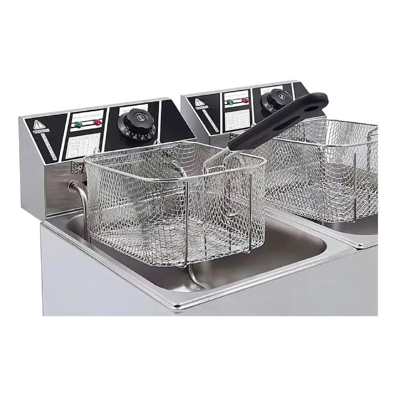 Freidora Electrica Doble De 12 Litros Aceite Termostato Color Plateado