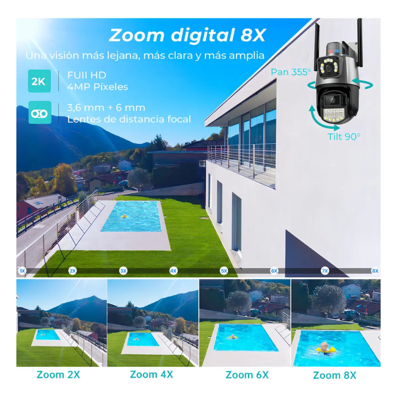 Cámara Seguridad 8MP Exterior Wifi Visión Nocturna 360° PTZ IP66