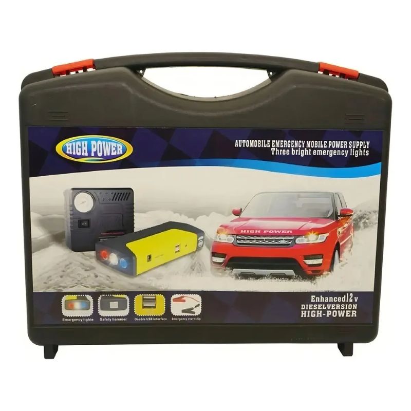 Partidor Cargador Powerbank Bateria Auto + Inflador De Rueda 13.5v Color Negro 5400mah