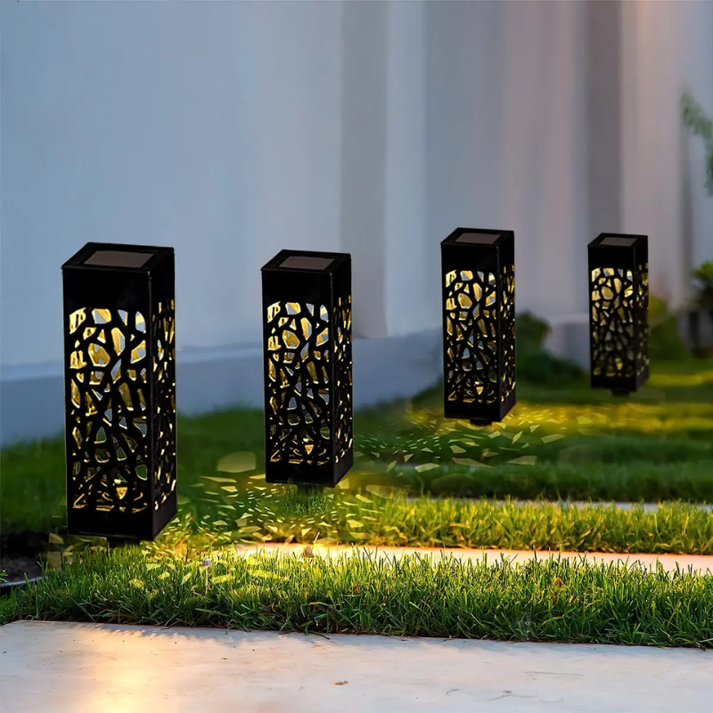 Pack 6 Focos Solares Jardín Negro Luz Cálida Resistente Agua IP65