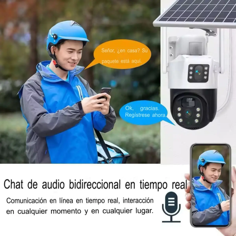 Cámara De Seguridad Solar Wifi Exterior Ptz 360° Hd Con Visión Nocturna, Detección De Movimiento Y Sirena De Alarma