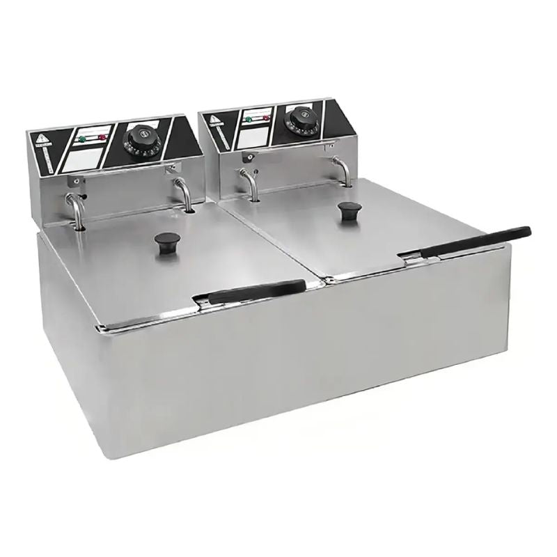 Freidora Electrica Doble De 12 Litros Aceite Termostato Color Plateado