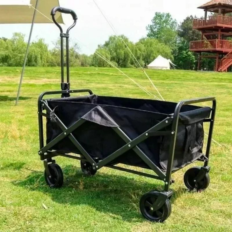 Carro Plegable Supermercado Camping Playa 4 Ruedas 1 Mango Extensible Negro