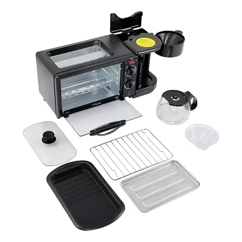 Maquina De Desayuno 3 En 1 Multifuncional Horno Freír Color Negro