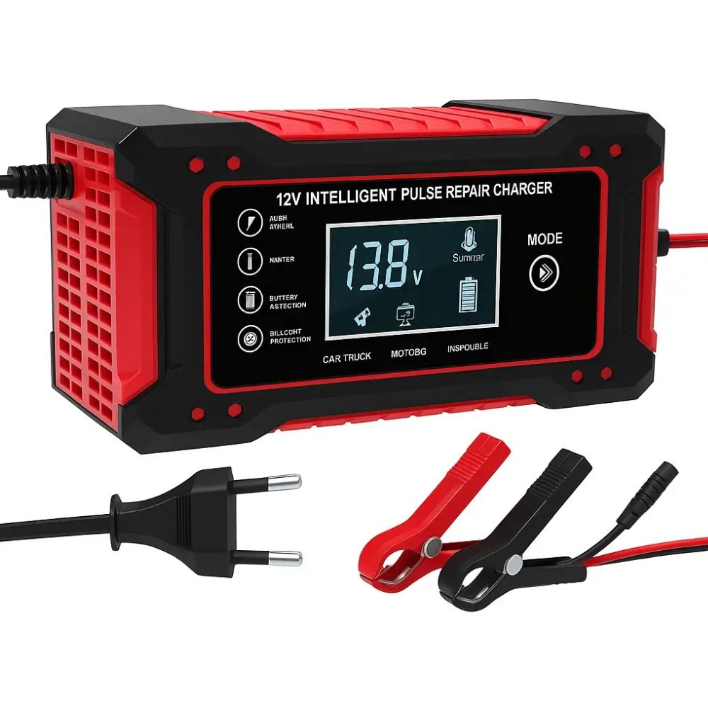 Cargador Inteligente 12V 10A Auto Moto SUV Pantalla LCD Reparación