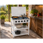 Cocina Industrial a Gas 5 Quemadores con Tapa y Repisas para Gas GLP