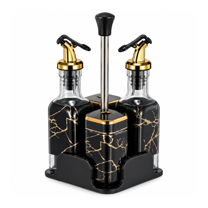 Set Dispensador de Aceite y Vinagre con Condimenteros Especieros 4 Piezas