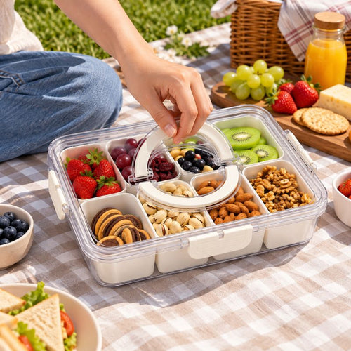 Bandeja para Snacks Multifuncional con 8 Compartimentos y Tapa Sellada