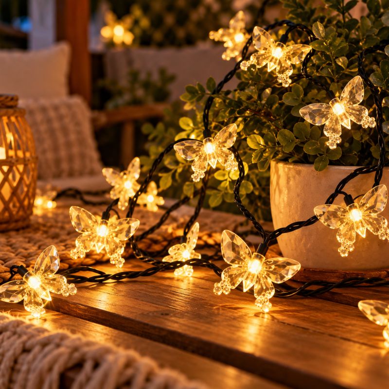 Guirnalda de Luces LED Mariposa Luz Cálida Decorativa 5 mts