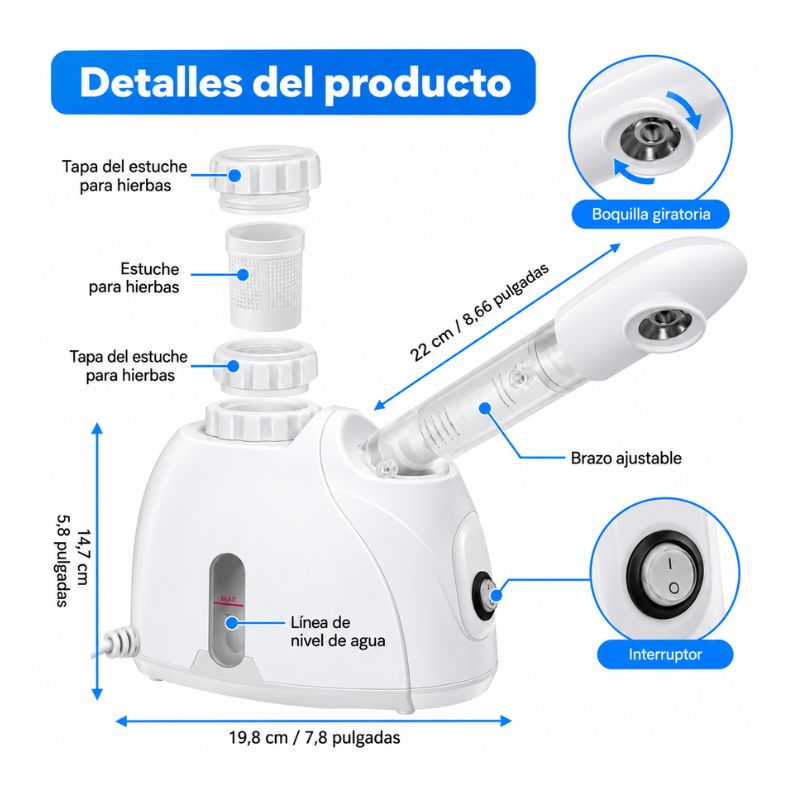 Vaporizador Facial Eléctrico con Vapor para Limpieza y Cuidado del Rostro