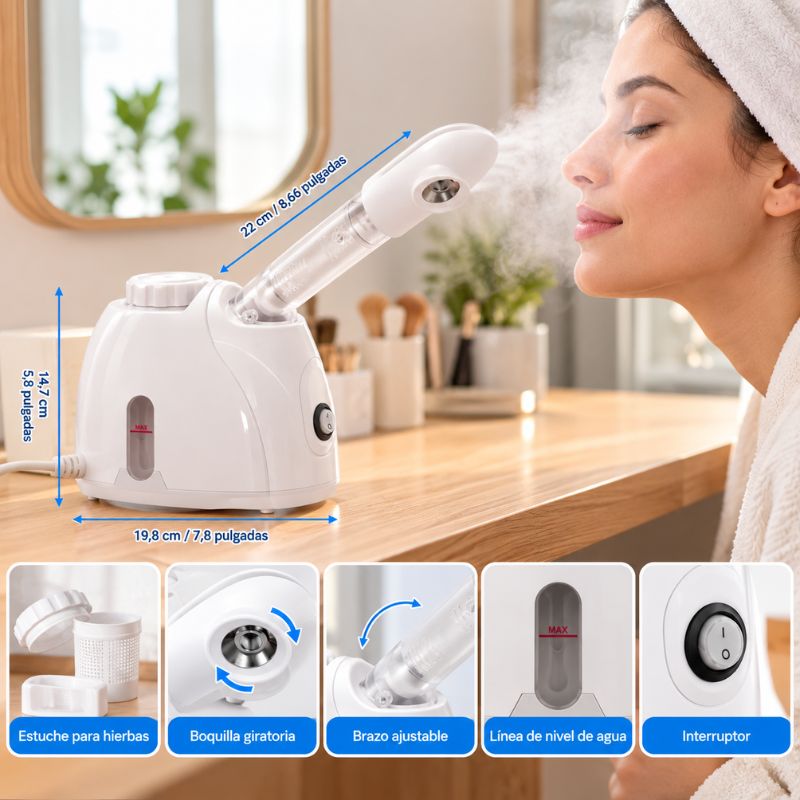 Vaporizador Facial Eléctrico con Vapor para Limpieza y Cuidado del Rostro