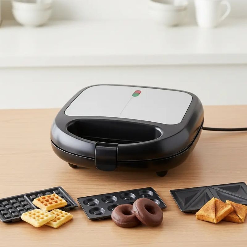 Sandwichera 3 en 1 850W Placas Intercambiables Waffle Donut Panini Antiadherente 220V