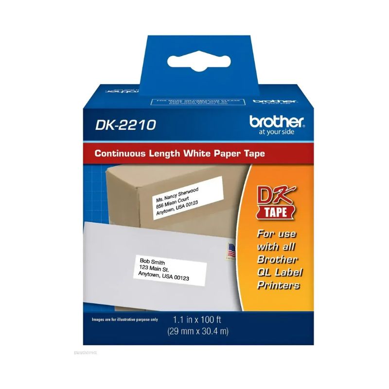 Cinta Continua Brother Dk2210 29mm X30.4mts Con Eje Incluido Tinta Blanco