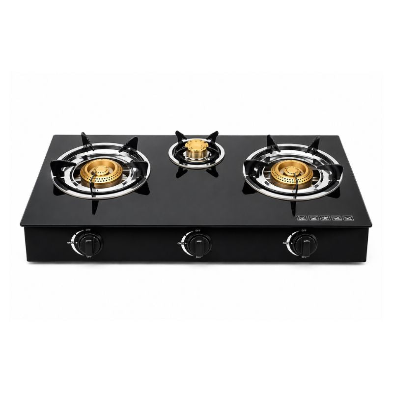 Encimera Cocina A Gas 3 Quemadores Vidrio Templado 70cm Multigas