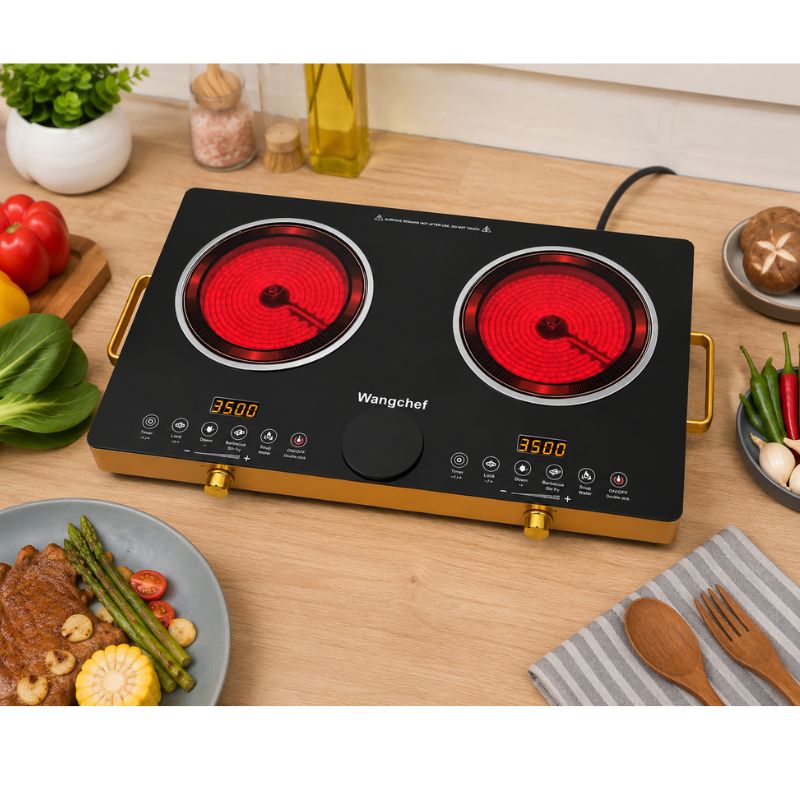 Cocina Eléctrica Infrarroja Doble 2 Quemadores Encimera Portátil 3500W