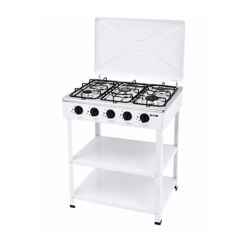 Cocina Industrial a Gas 5 Quemadores con Tapa y Repisas para Gas GLP