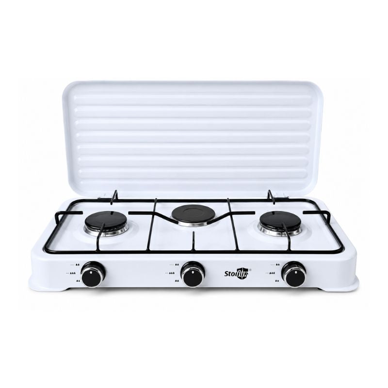 Cocina Mixta 2 Quemadores a Gas + Placa Eléctrica con Tapa | Sobremesa