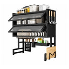 Escurridor de Platos Sobre Lavaplatos 3 Niveles 85 cm con Gabinete Antipolvo Negro