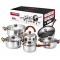 Set de Ollas de Cocina 12 Piezas con Tetera Acero Inoxidable Tapas de Vidrio