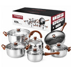 Set de Ollas de Cocina 12 Piezas con Tetera Acero Inoxidable Tapas de Vidrio