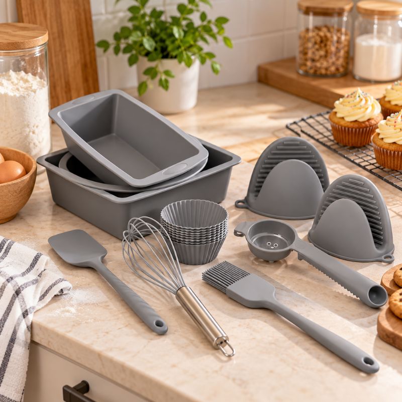 Set de Repostería de Silicona 22 Piezas con Moldes y Utensilios de Cocina Gris