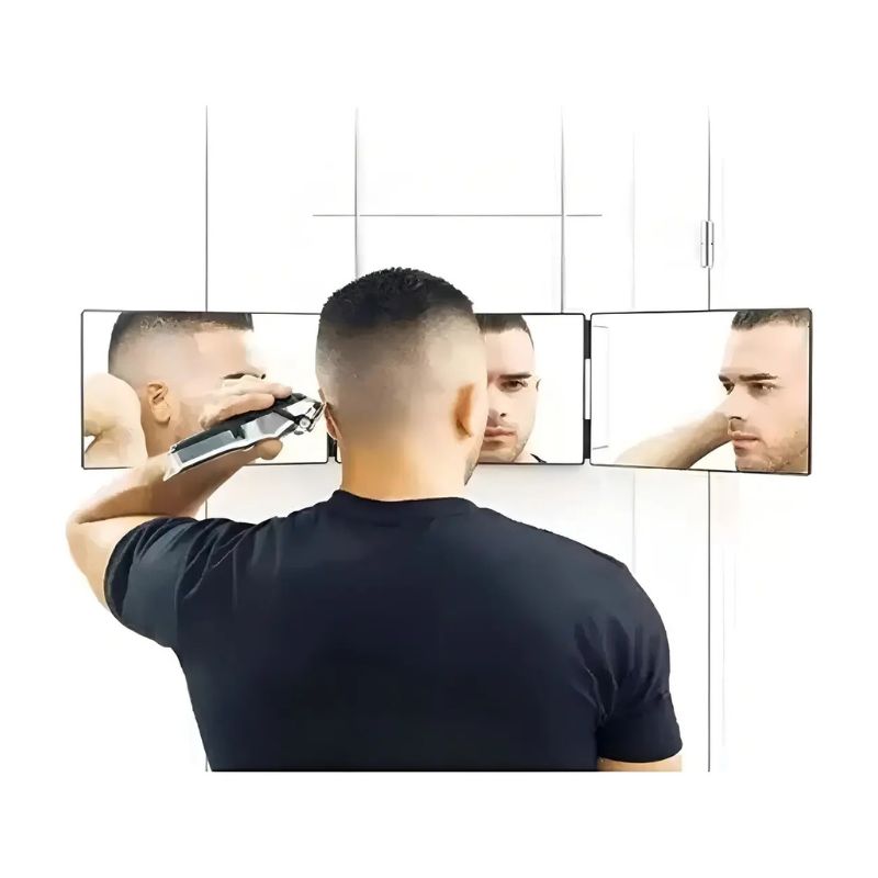 Espejo de 3 Vías Corte de Pelo Triple de 360° con Ganchos Marco Negro Starillo