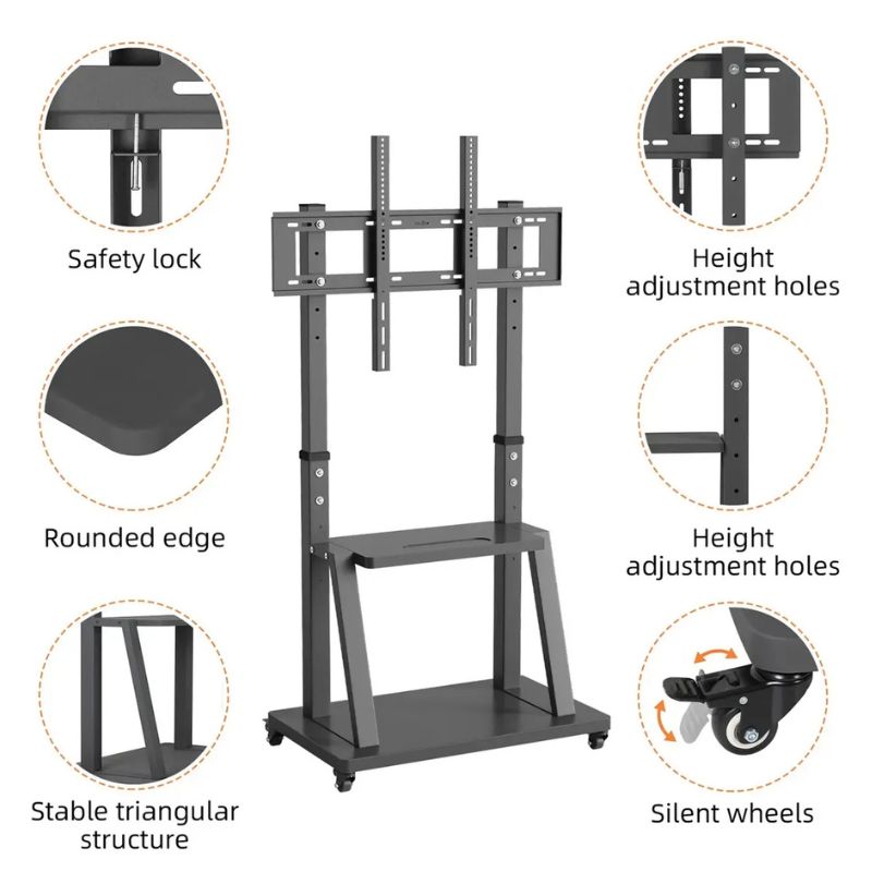Soporte Tv Rack Movil Con Ruedas 32 A 70 Base Pedestal Stand Color Negro