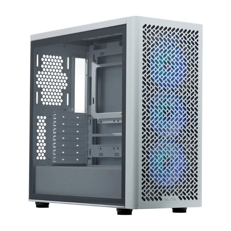 Gabinete Gamer Coolermaster Elite 502 Blanco 3 Fan Argb Frente Mesh Mid Tower Atx