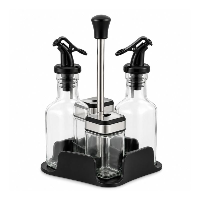 Set Dispensador de Aceite y Vinagre con Condimenteros Especieros 4 Piezas
